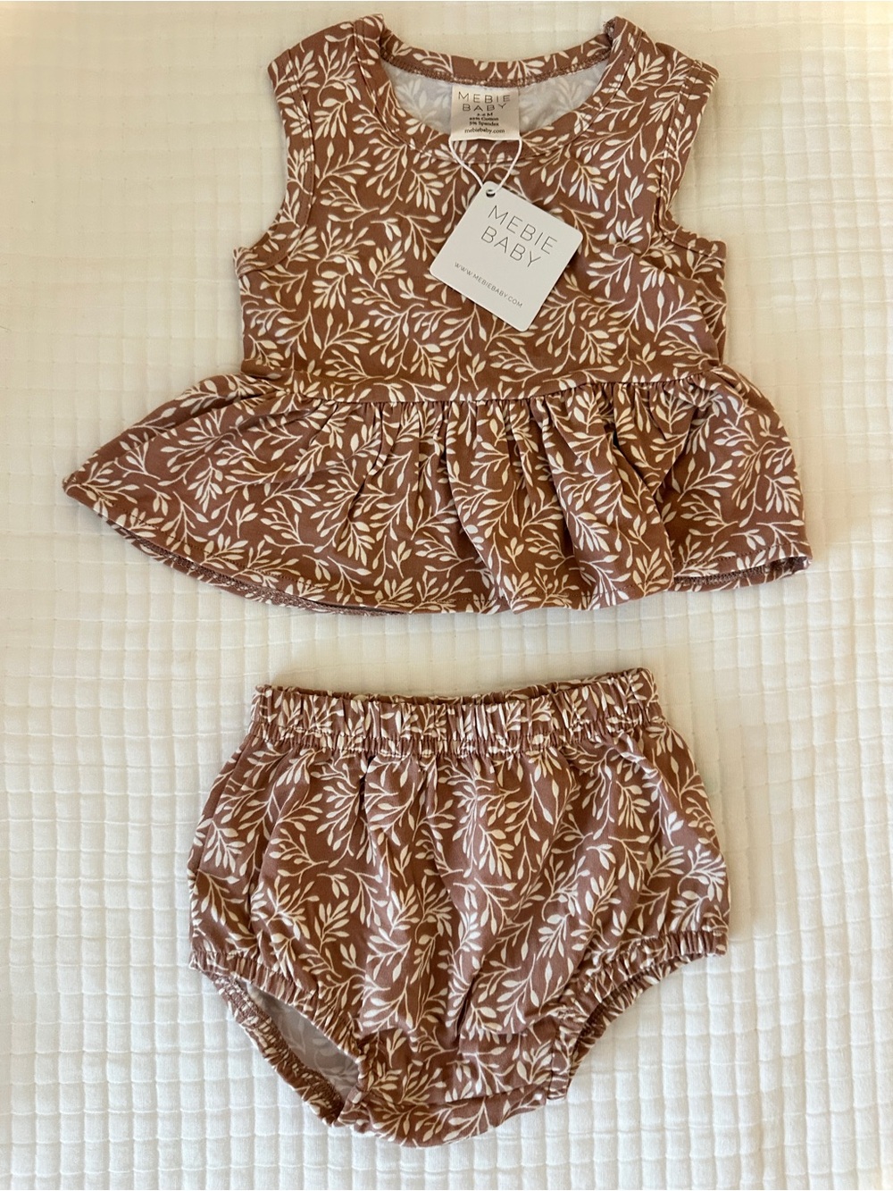 Mebie Baby Brown Floral Peplum Top & Diaper Bloomers Set